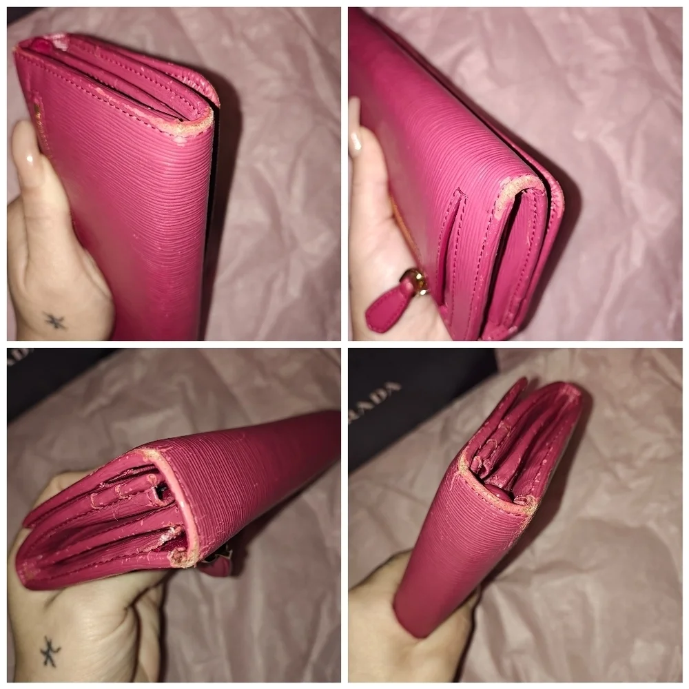Prada Pink Saffiano Lux Leather Flap Continental Wallet